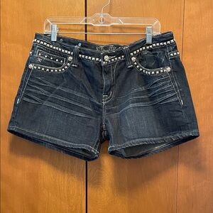 Miss Me Dark Blue Jean Shorts with Silver Accents